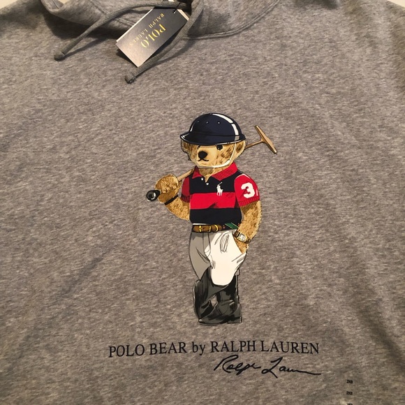 POLO RALPH LAUREN Bear Fleece Grey Hoodie. Size: 2XL, 2XB, 2TG
